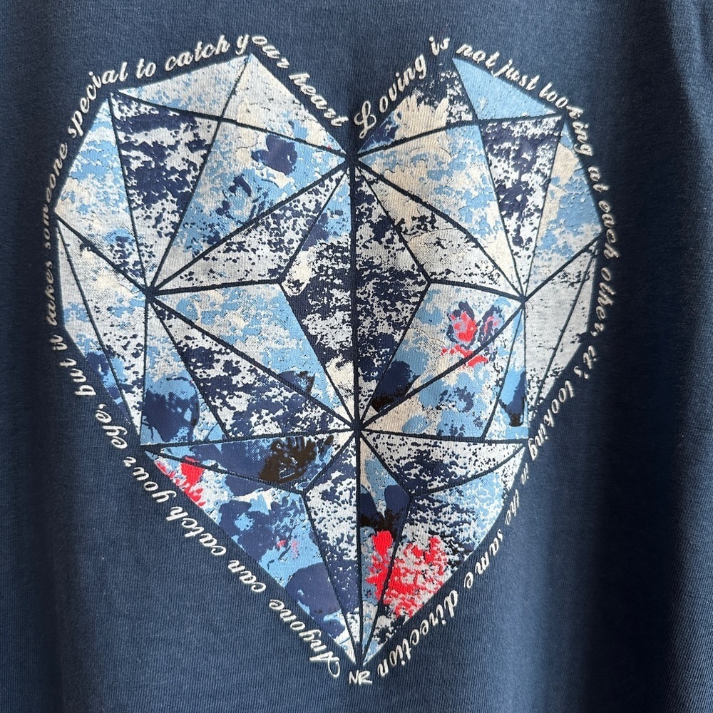 Northern Reflections Navy Cotton Graphic Heart T-Shirt – Short Sleeve – Size L - Picture 2 of 5